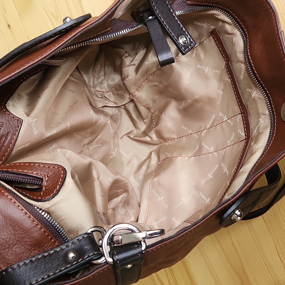 Gianni Conti Brown Italian Leather Convertible Crossbody Bag Hobo Satchel - Picture 13 of 17